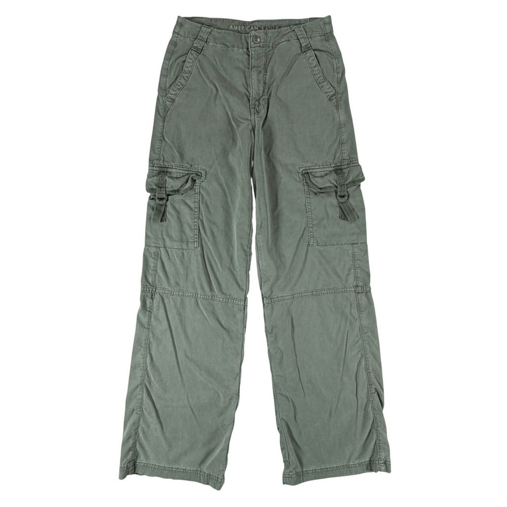 American Eagle Super High-Rise Baggy Wide Leg Cargo Pants Olive Green Size 2 Reg